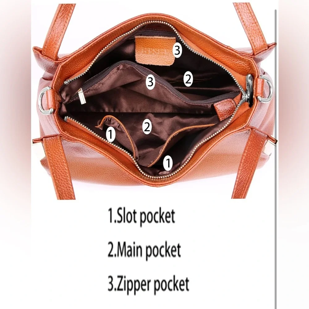 Chic Brown Leather Shoulder Bag - Picture 6 of 14